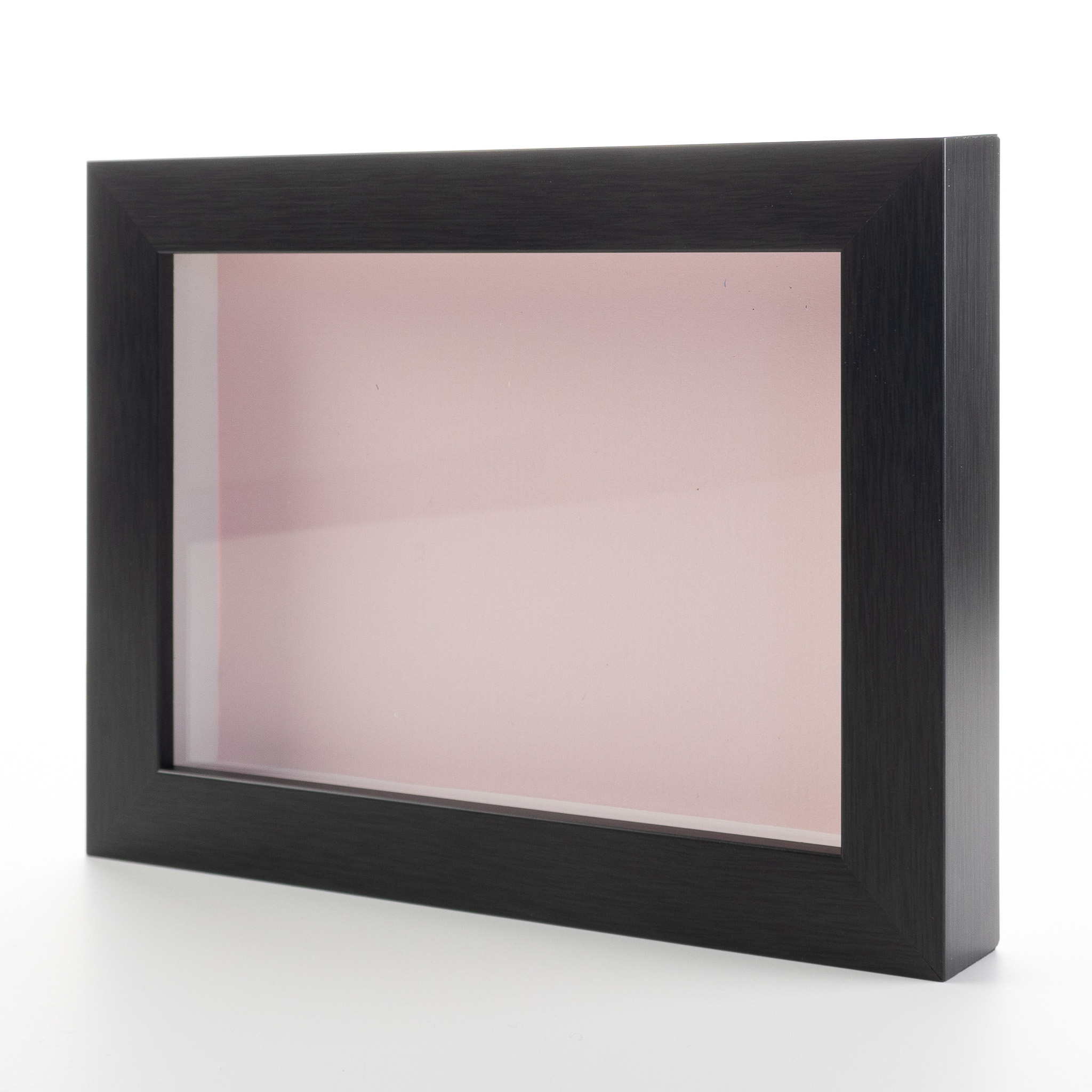 Charcoal 8x8 Wood Shadow Box with Pink Acid-Free Backing - with 3/4 inch Usable Depth - with UV Acrylic & Hanging, Size: 8 x 8